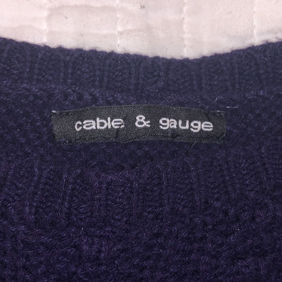 navy blue knit sweater w white undershirt detail - Picture 2 of 5